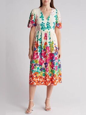 Donna Morgan Floral Puff-Sleeve Midi Dress 10